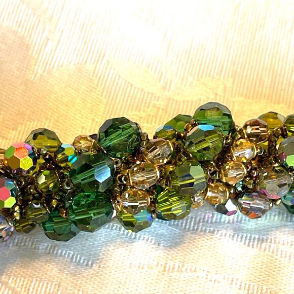 Vintage Swarovski Chunky Austrian Crystal Bold Beaded Green & Gold Necklace 16" - Picture 5 of 10